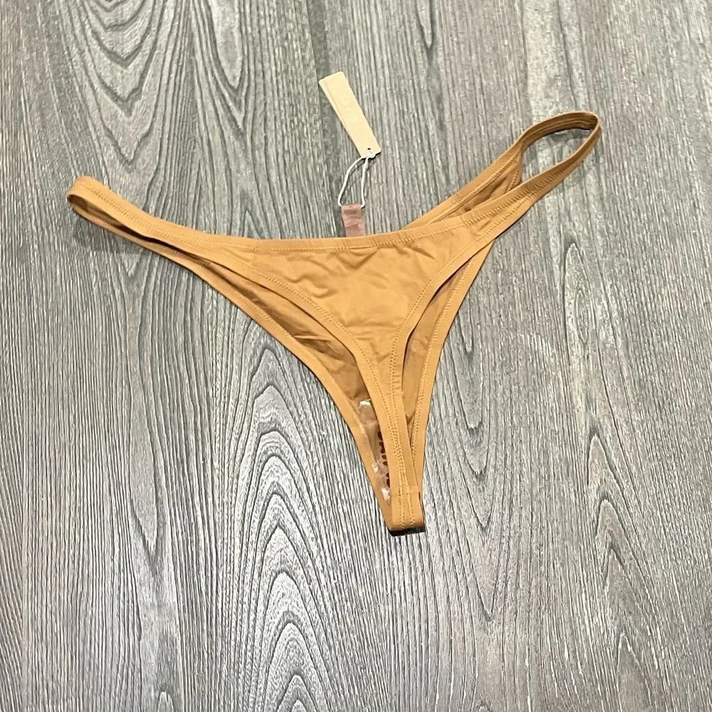 NWT Skims Recycled Swim Thong Bikini Bottom Swimwear Stretch Low Rise Almond 3X